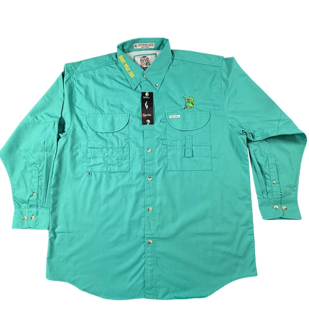 Tiger Hill Fishing Shirt Mens XL Green New Performance Poplin Bent Pole 2015